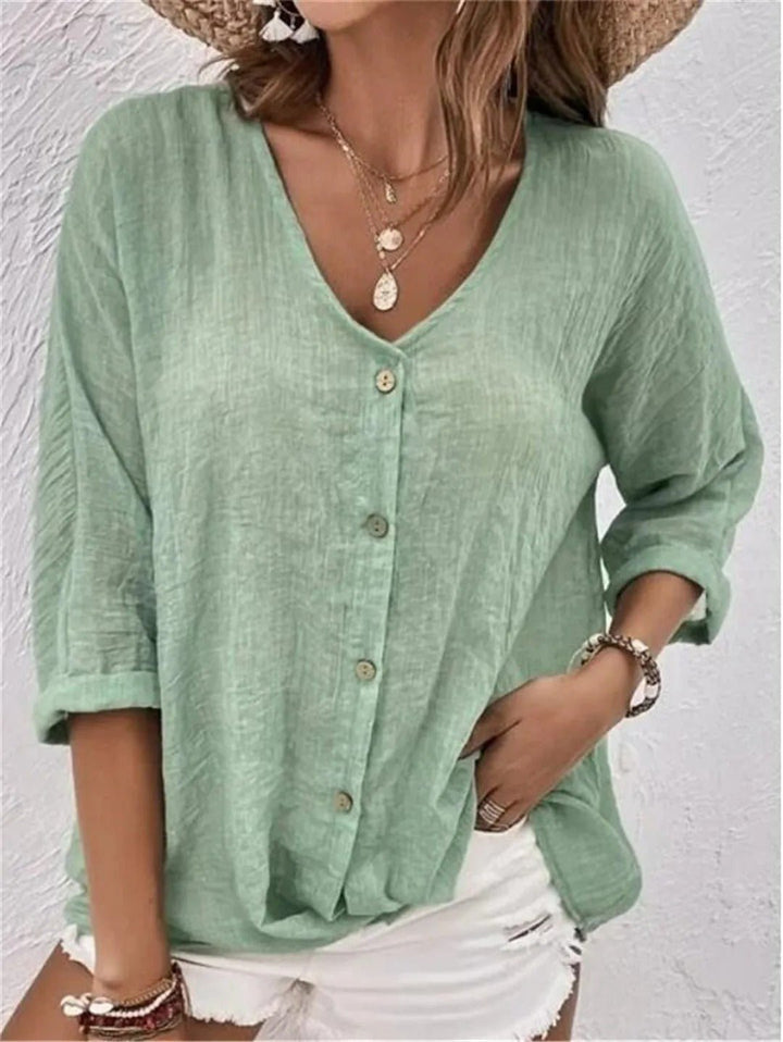 Moeiteloze V-hals button-up top