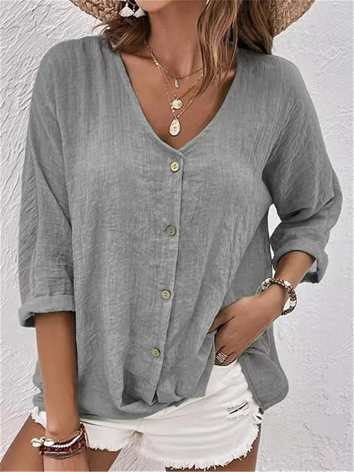 Moeiteloze V-hals button-up top