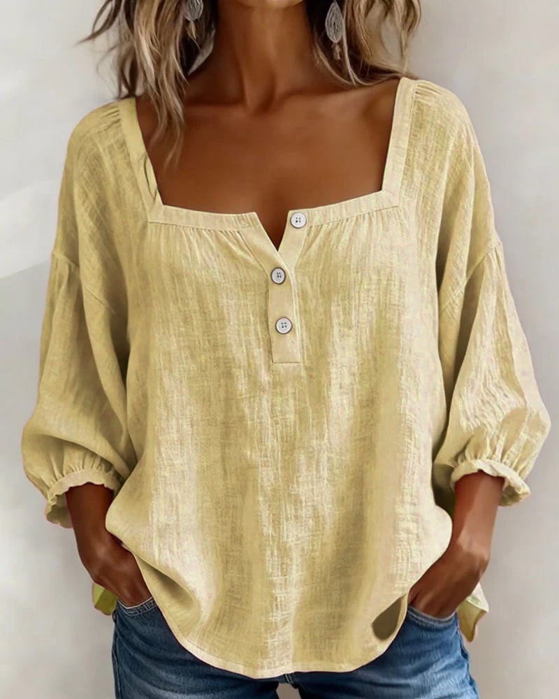 Simpele blouse met vierkante hals en lange mouwen