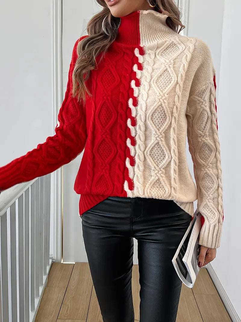 Elegante gestreepte trui met hoge kraag