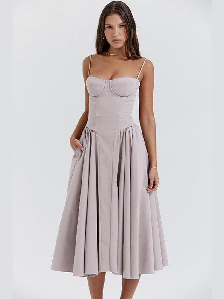 Vintage modieuze mouwloze lange jurk