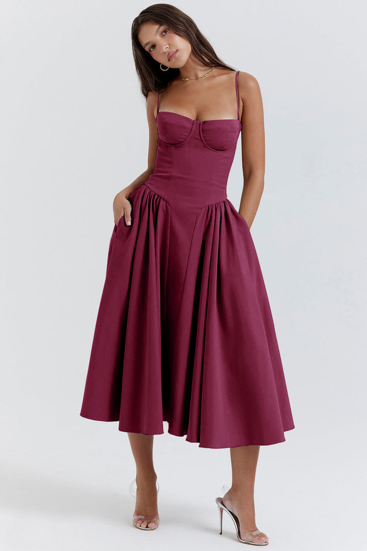 Vintage modieuze mouwloze lange jurk