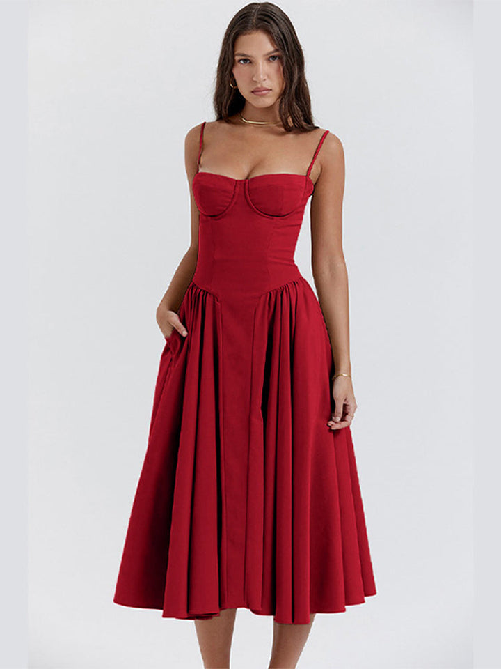 Vintage modieuze mouwloze lange jurk