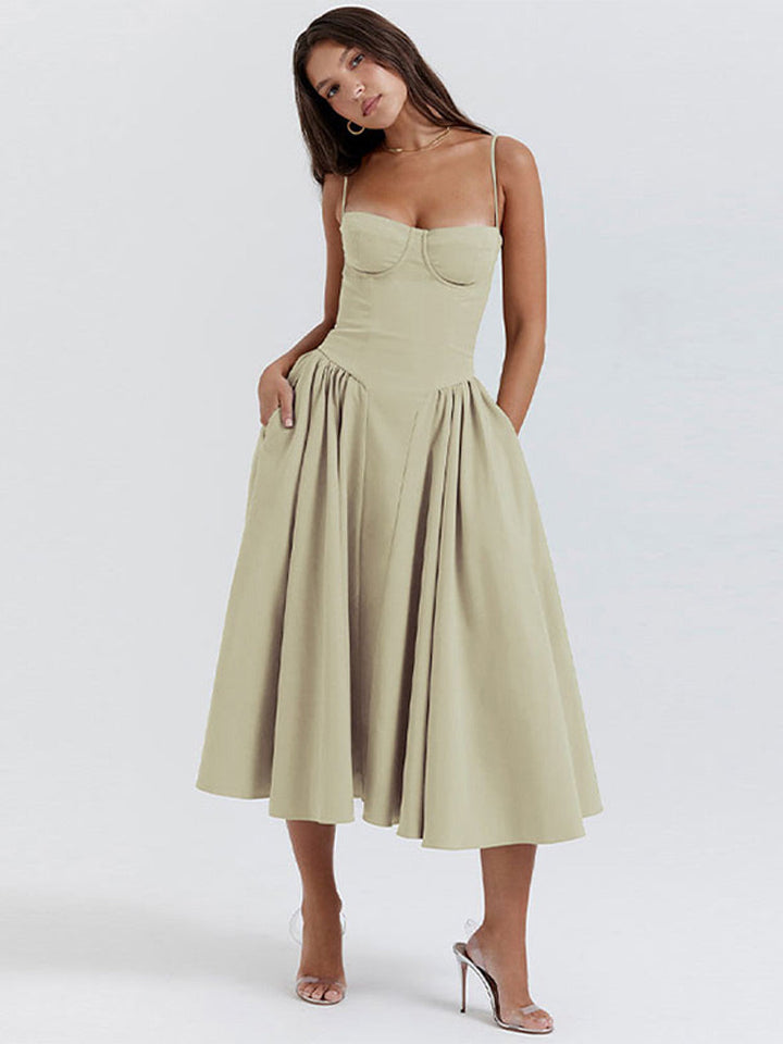 Vintage modieuze mouwloze lange jurk