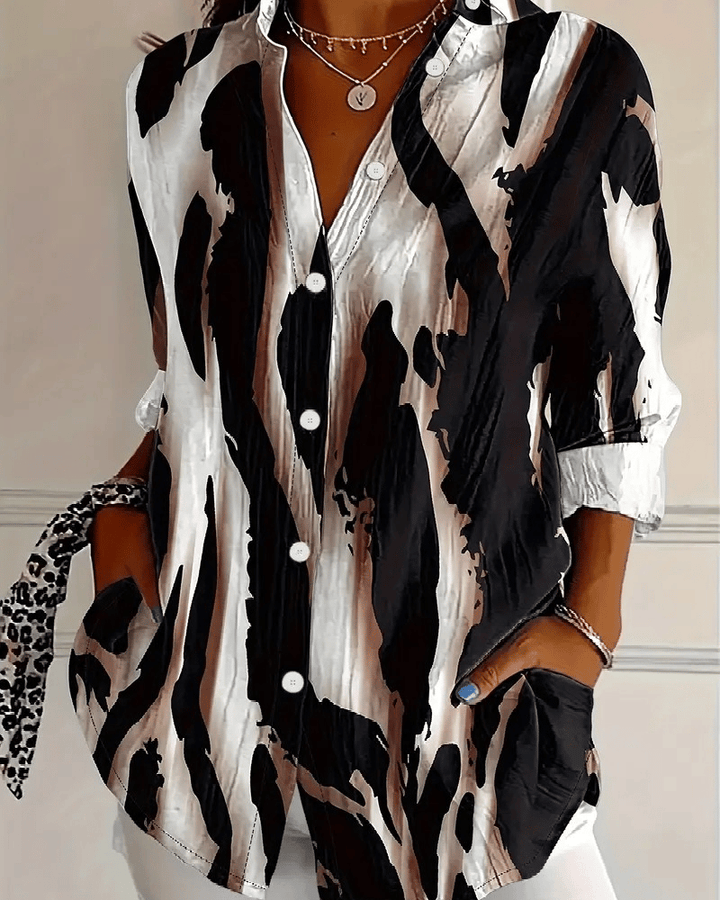 Blouse met opstaande kraag en onregelmatige print
