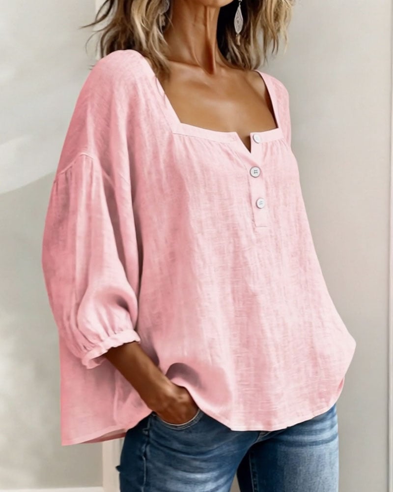 Simpele blouse met vierkante hals en lange mouwen