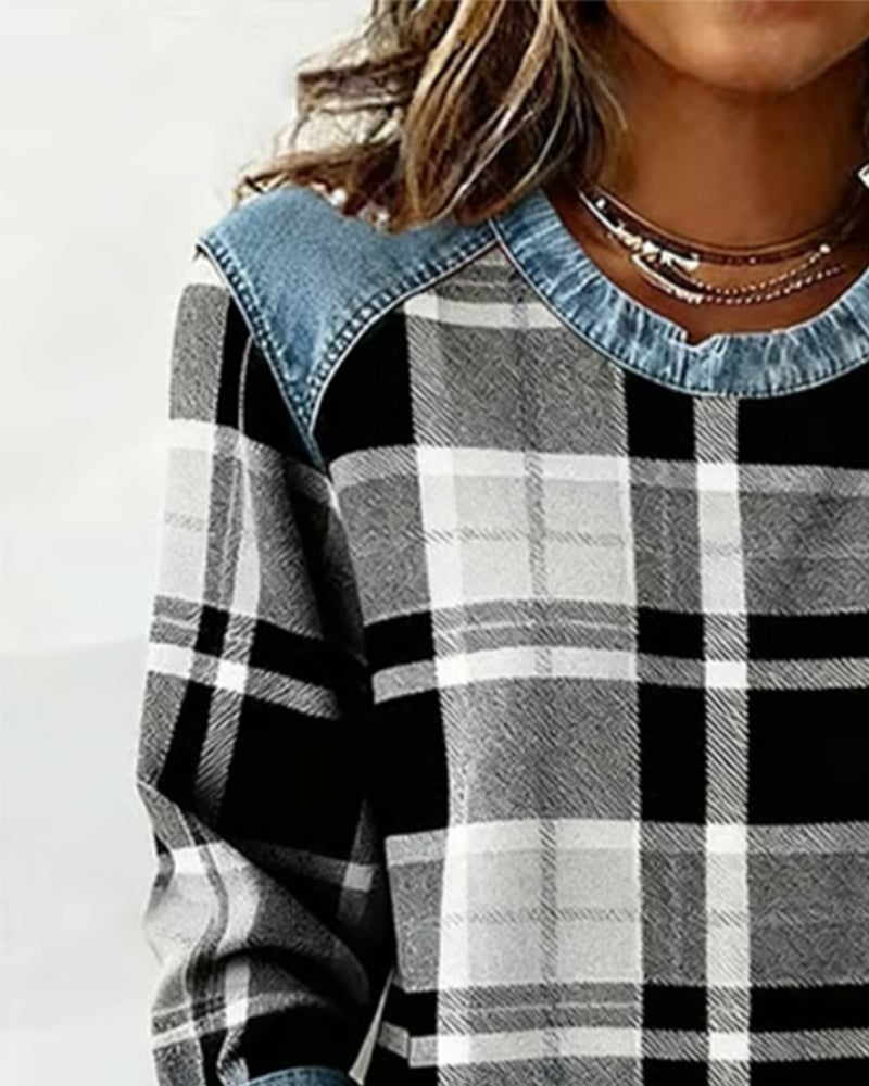 Ruitjes Patchwork Fashion Sweatshirt