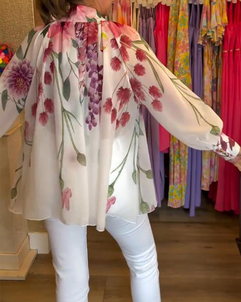 Casual top met print en lampionmouwen