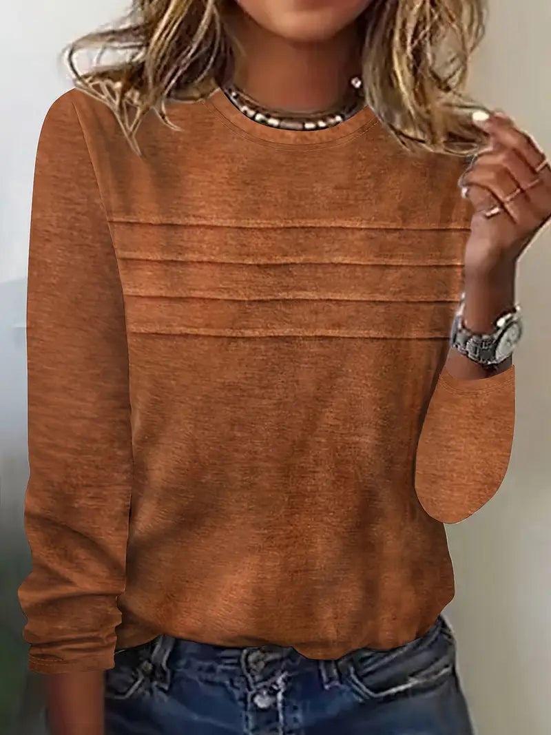 Casual Ronde Hals Top met Lange Mouwen