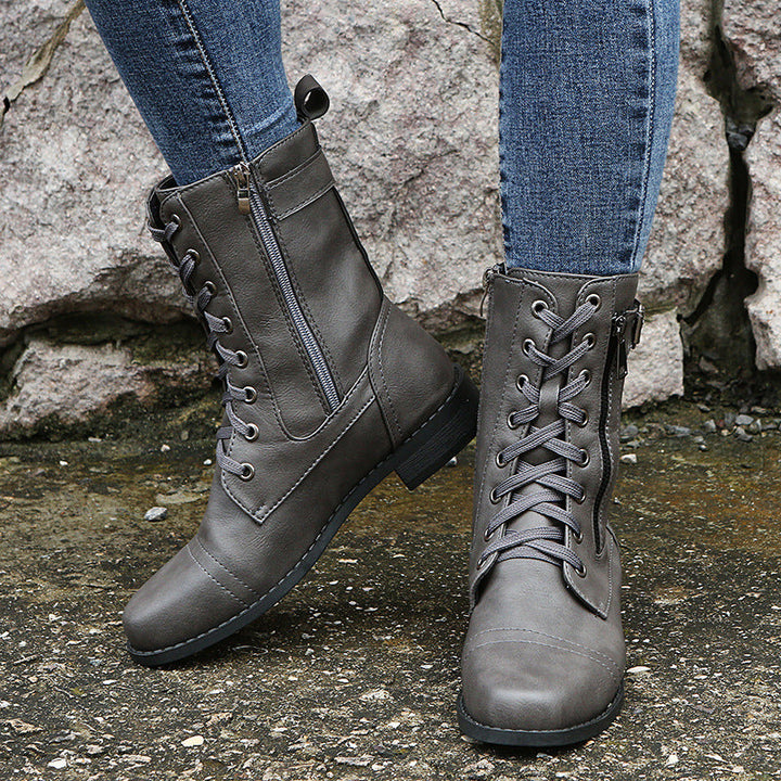 Dames Lederen Orthopedische Schoenen met Zijritsluiting en Ronde Neus