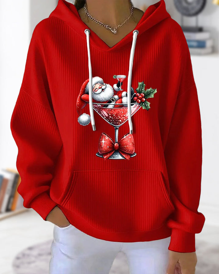 Hoodie met Santa Claus en Wijnglas Print