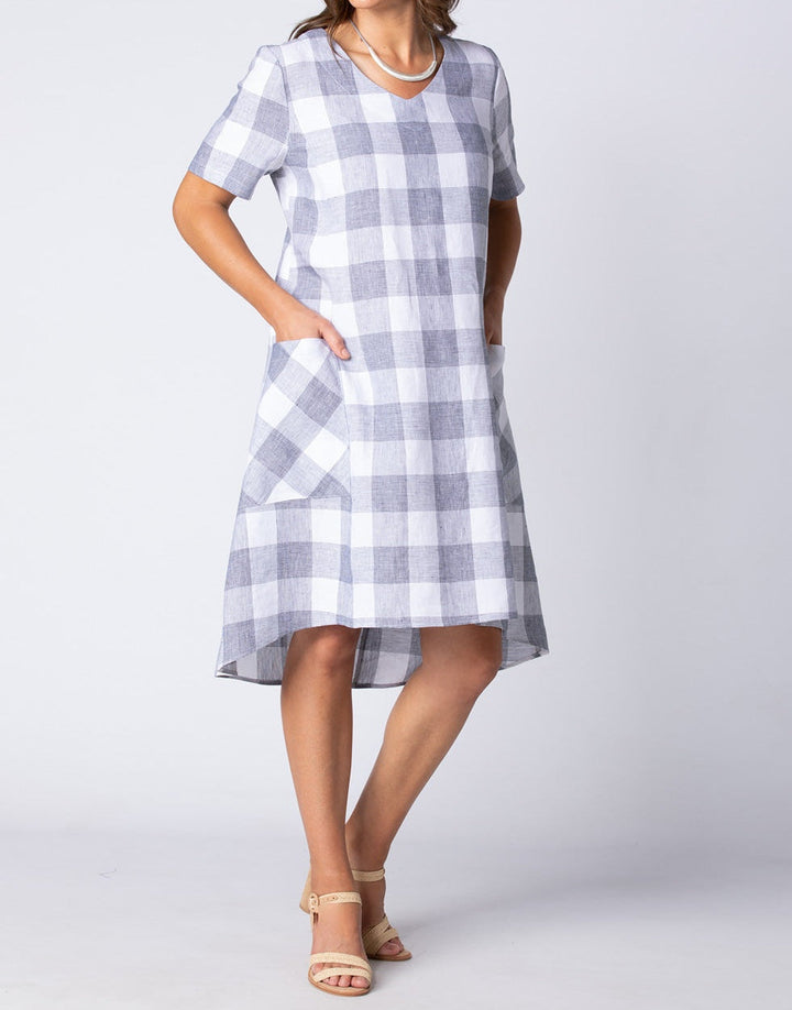 Floaty Check Jurk in Soft White stof