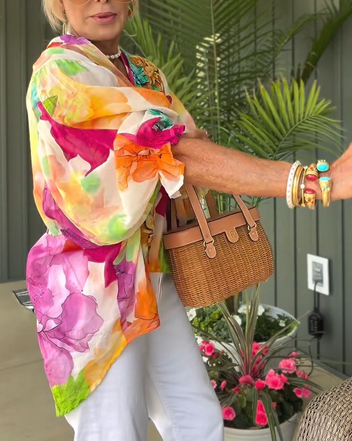 Blouse met lange mouwen in olieverfstijl