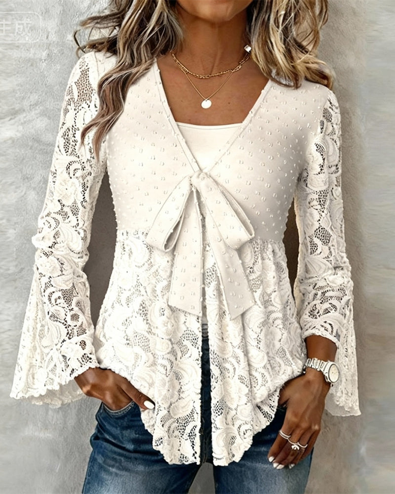 Effen V-hals blouse met klokmouwen