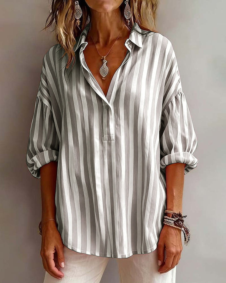 Gestreepte Losvallende Blouse met Kraag