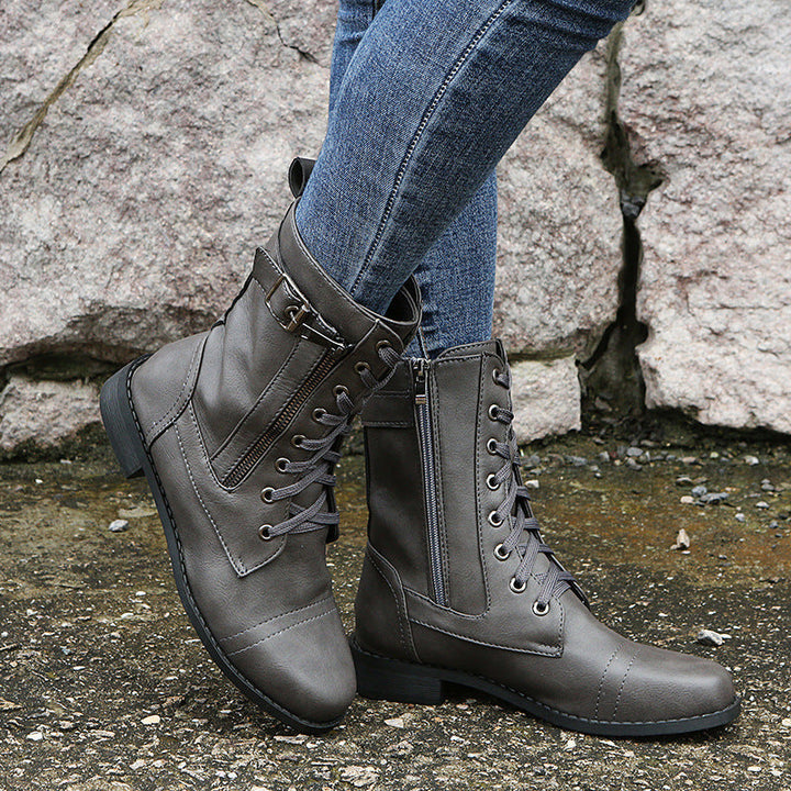 Dames Lederen Orthopedische Schoenen met Zijritsluiting en Ronde Neus