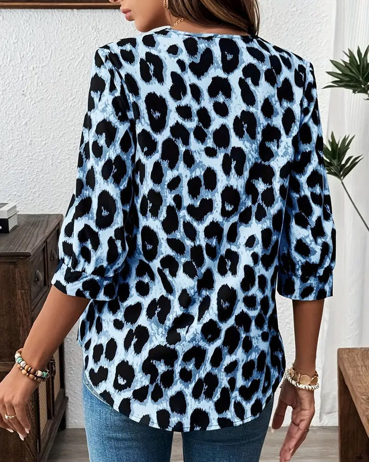 Losse Blouse met Luipaardprint en Halve Mouwen