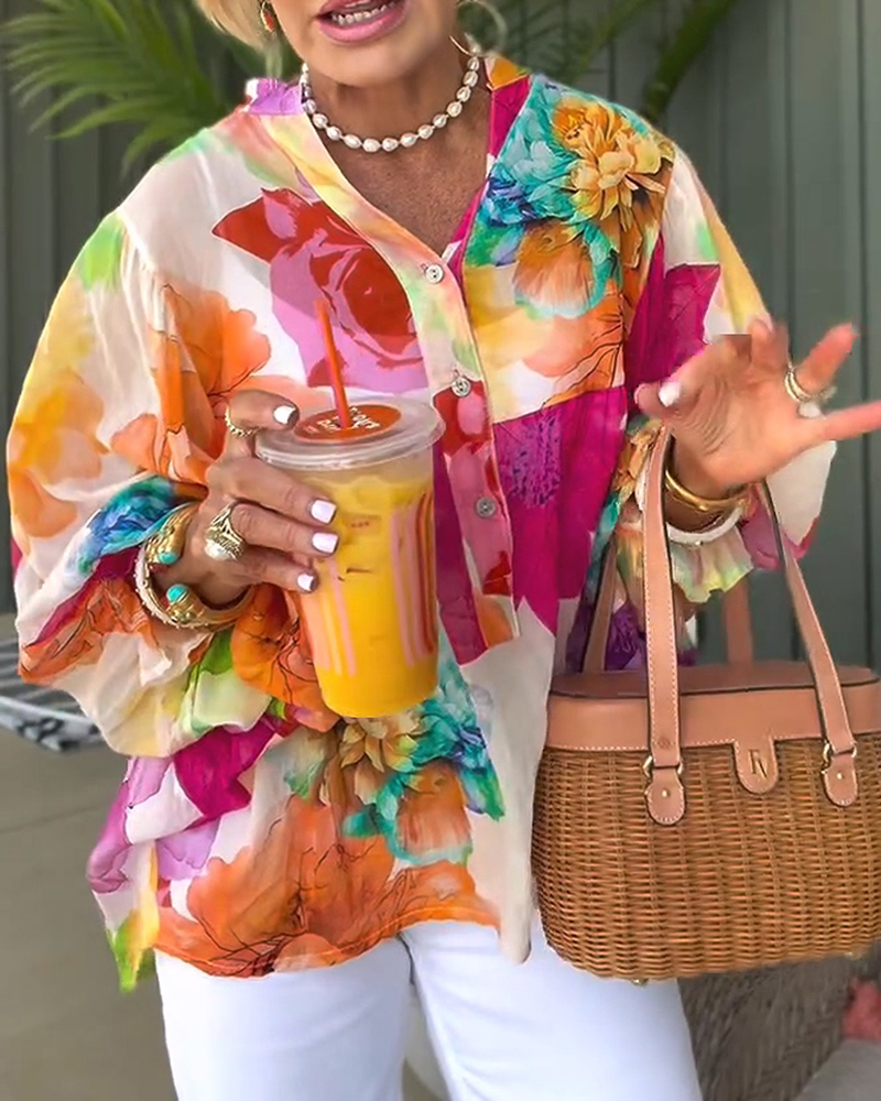 Blouse met lange mouwen in olieverfstijl