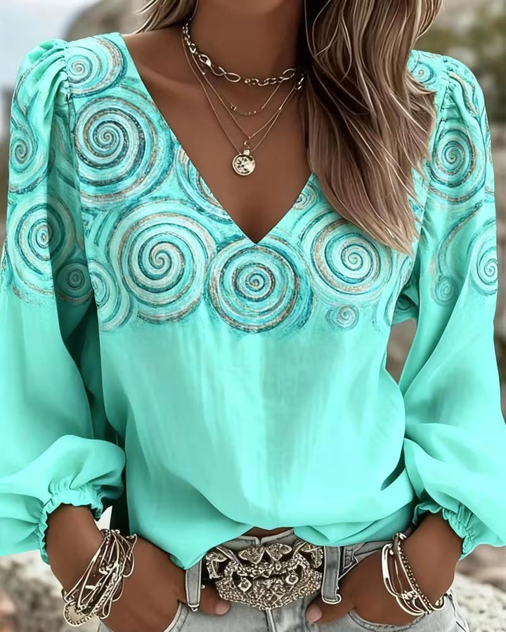 Blouse met V-hals en placement print