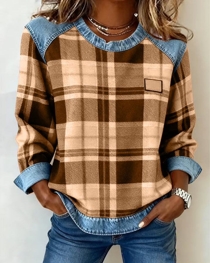 Ruitjes Patchwork Fashion Sweatshirt
