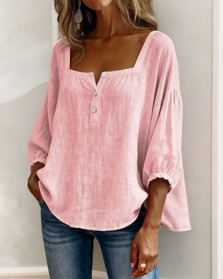 Simpele blouse met vierkante hals en lange mouwen