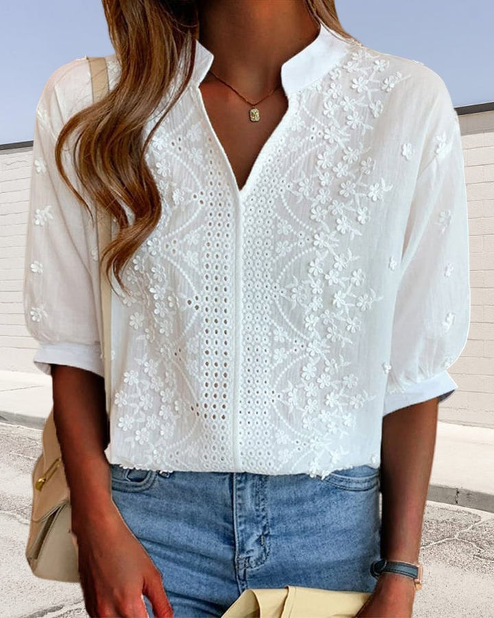 Effen V-hals blouse met korte mouwen