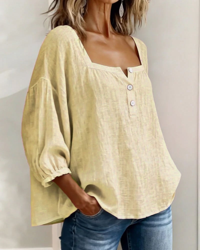 Simpele blouse met vierkante hals en lange mouwen