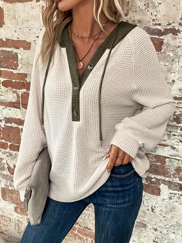 Long Sleeve Hoodie met Knoopsluiting en Trekkoord