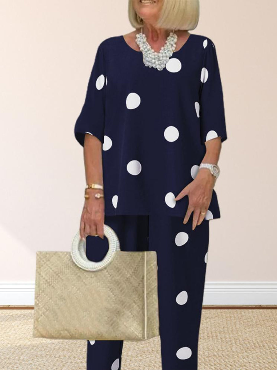 Casual stippenprint tweedelige set