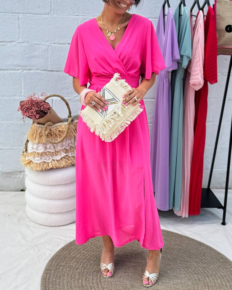 Jurk met V-hals en taille in chiffon