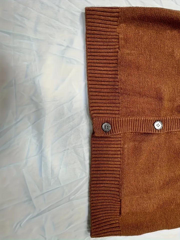 Elegant Bruin Cable-Knit Cardigan met Decoratieve Knopen