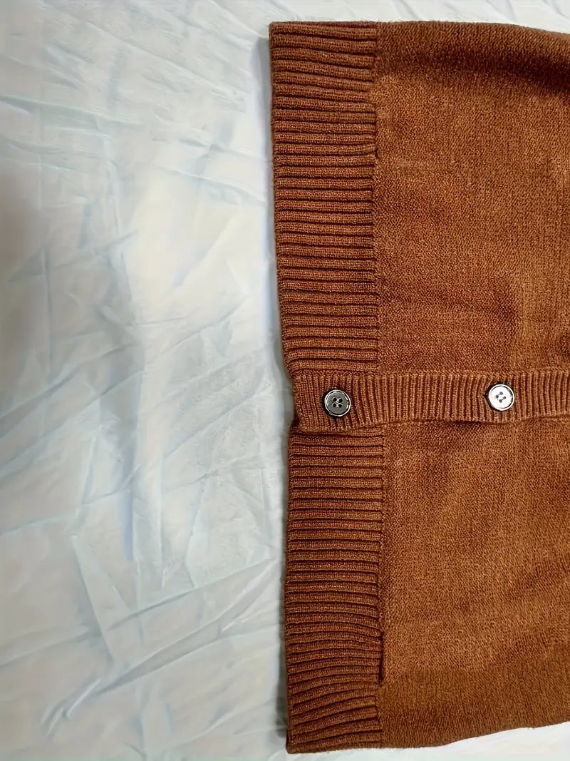 Elegant Bruin Cable-Knit Cardigan met Decoratieve Knopen