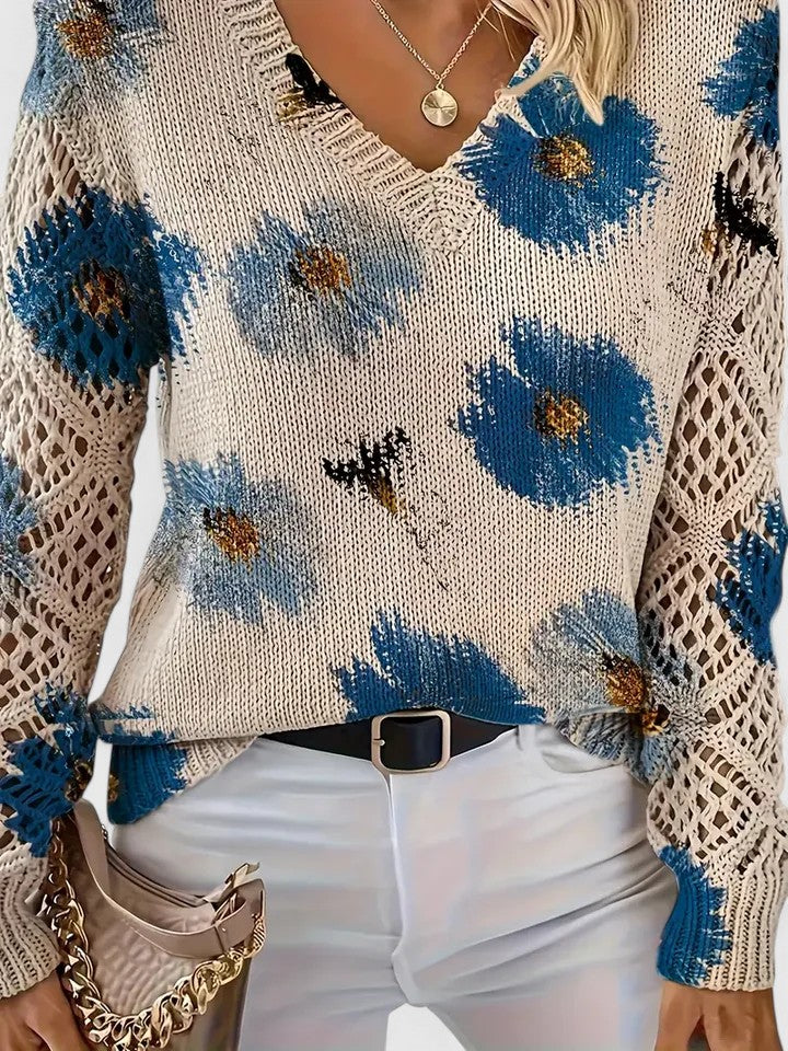 Elegante lichte sweater met bloemenprint