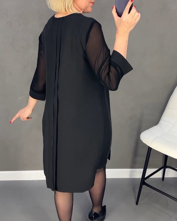 Geplooide patchwork mesh jurk in effen kleur