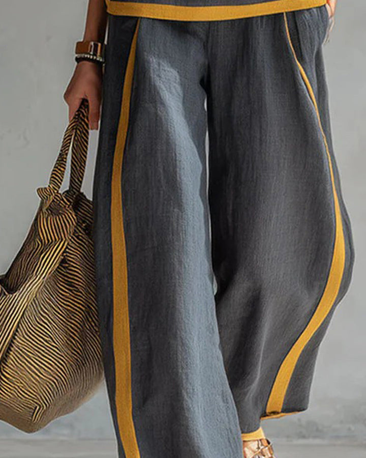 Mouwloze casual kleurblok tweedelige set