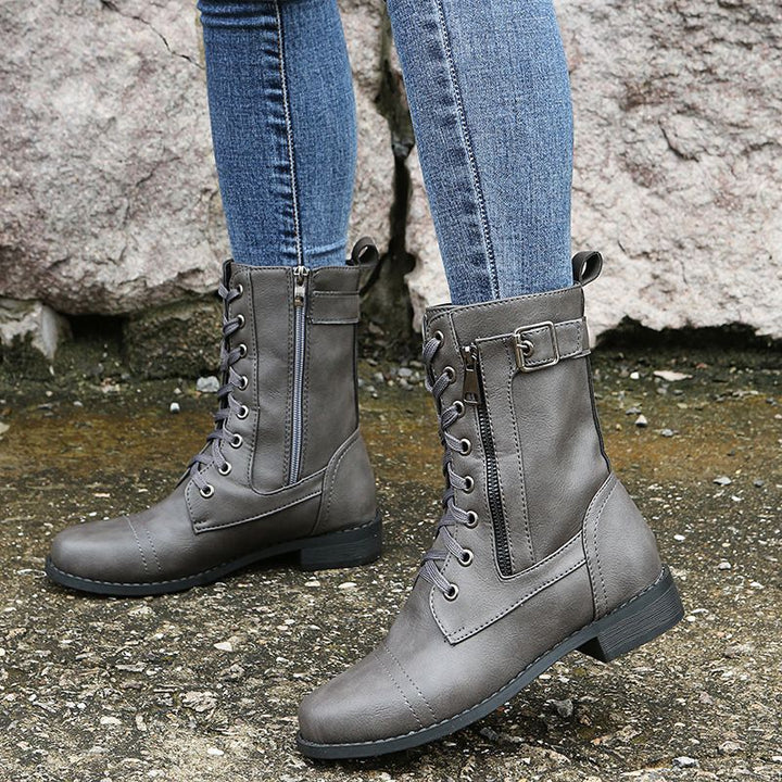 Dames Lederen Orthopedische Schoenen met Zijritsluiting en Ronde Neus