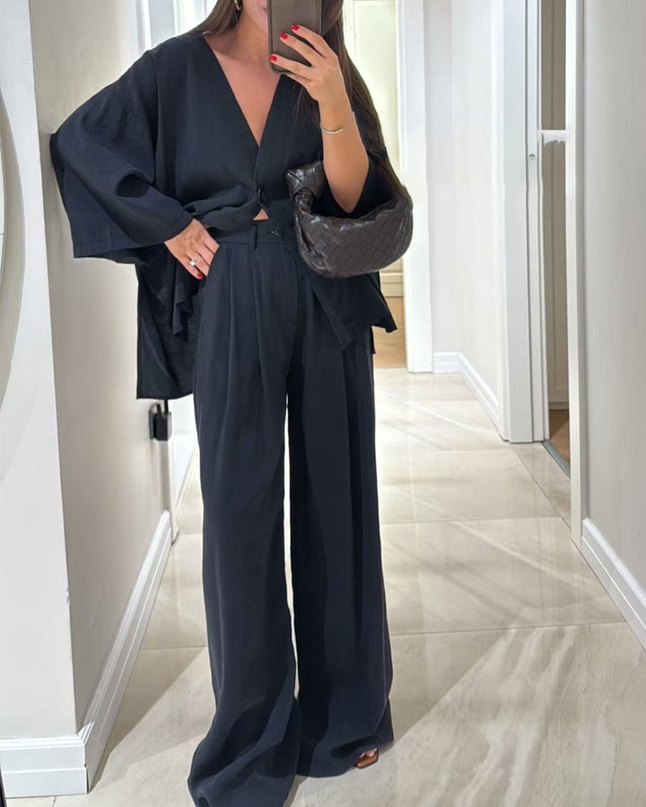 Comfortabele V-hals Casual Tweedelige Set