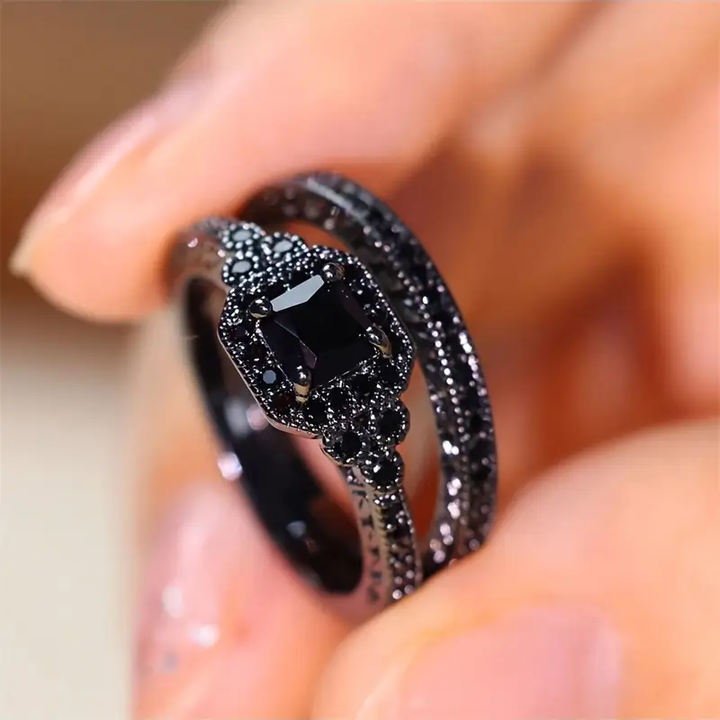 Black Stainless Steel Ring Duo