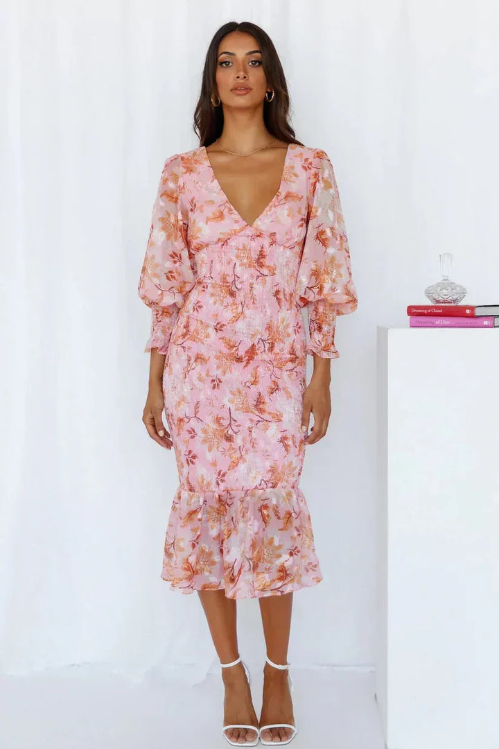 Midi-jurk met Bold Floral Pattern
