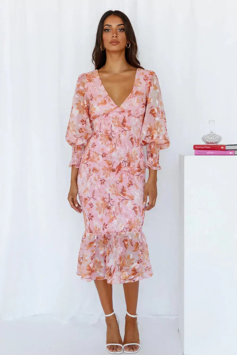 Midi-jurk met Bold Floral Pattern