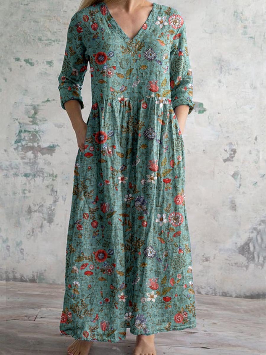Chique boho bloemenprint midi jurk