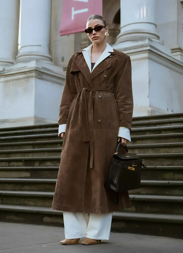 Vintage suède wrap trenchjas