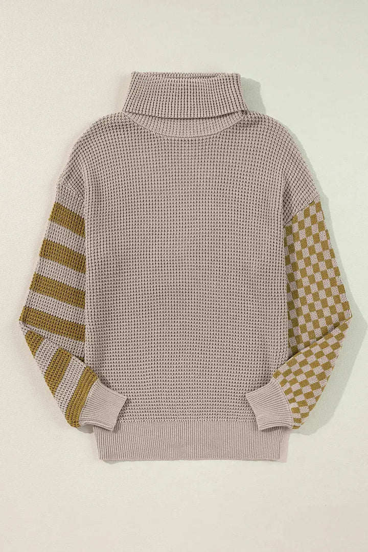 Gestreepte Ruit Patchwork Waffle Knit Coltrui