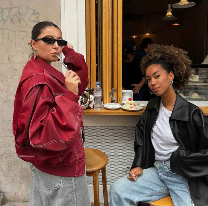 Oversized leren bomberjack
