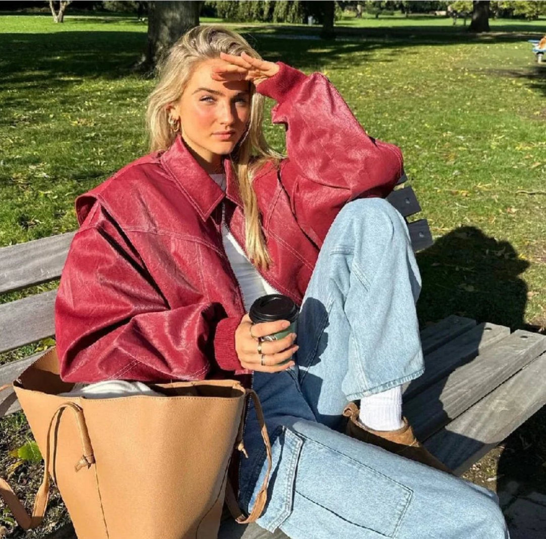 Oversized leren bomberjack