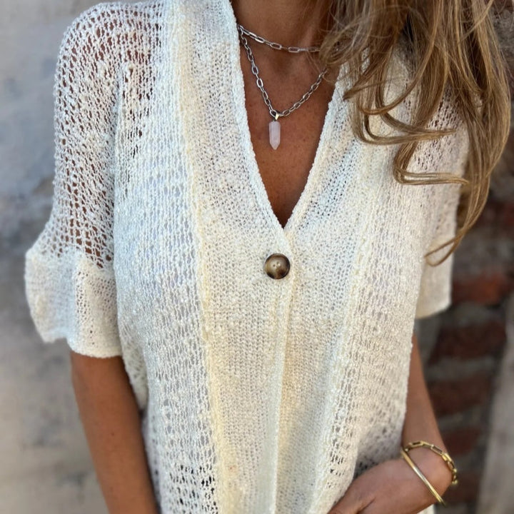 Casual Effen Gebreide Top met Knoop voor Dames