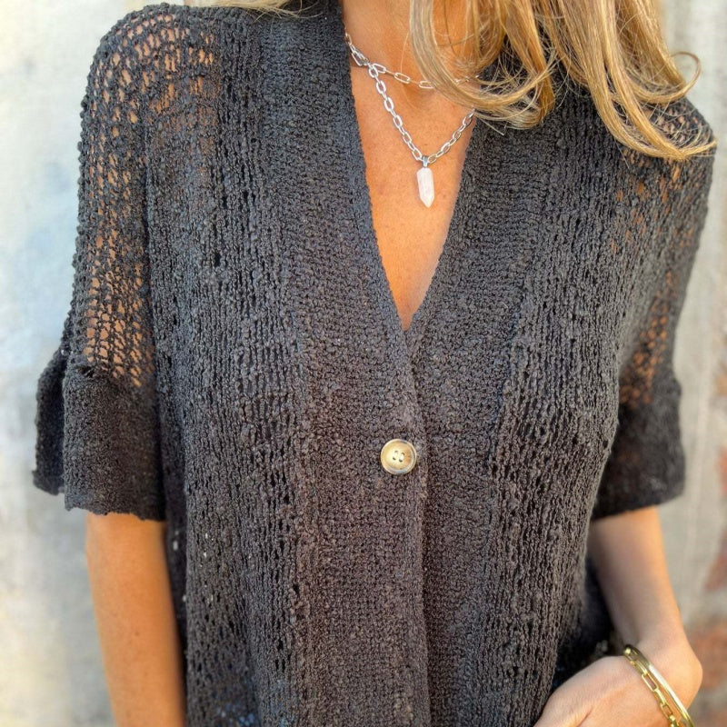 Casual Effen Gebreide Top met Knoop voor Dames