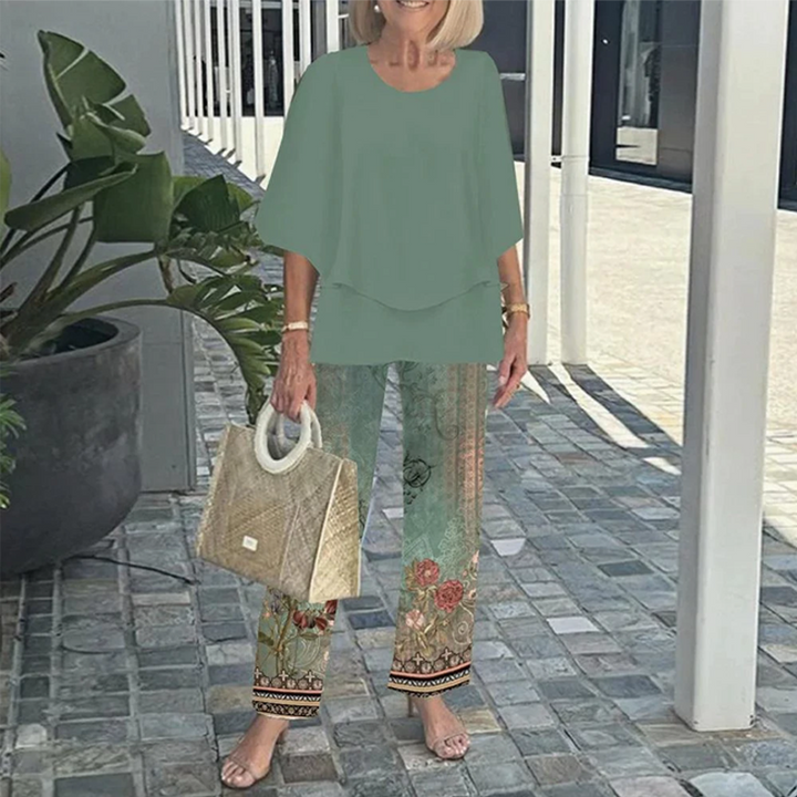 Bedrukte broek en top 2-delige set