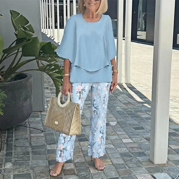 Bedrukte broek en top 2-delige set