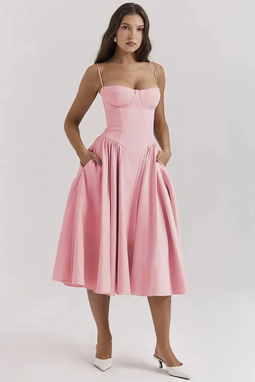 Vintage modieuze mouwloze lange jurk